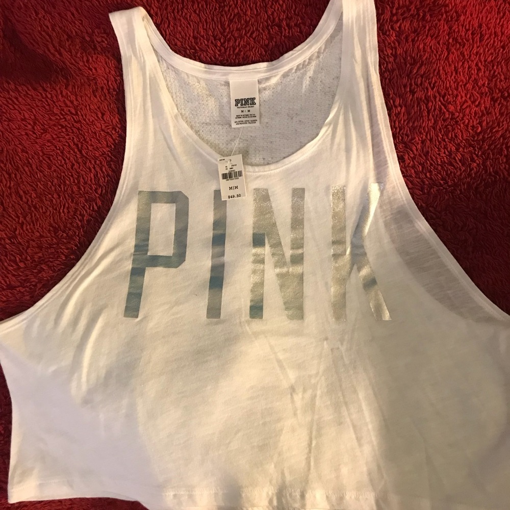 Pink sequin white tank top.
